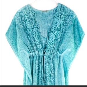 Soft Surroundings Kaftan Maxi Lace Dress Green